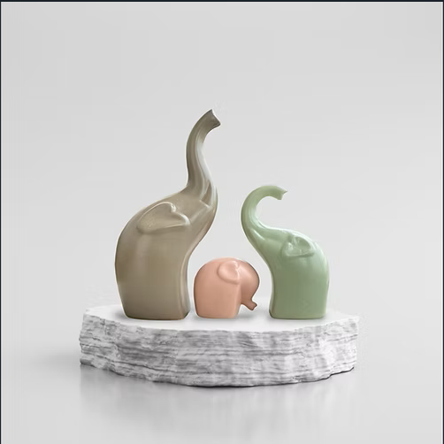 Elephant Set of 3 - Grey Firoza Pink