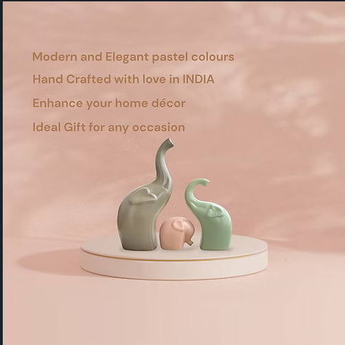 Elephant Set of 3 - Grey Firoza Pink