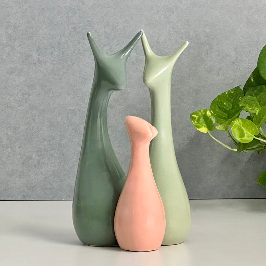 Deer Family Set of 3 - Green Firoza Pink