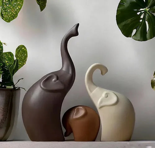 Elephant Set of 3 - Black Brown White Matte