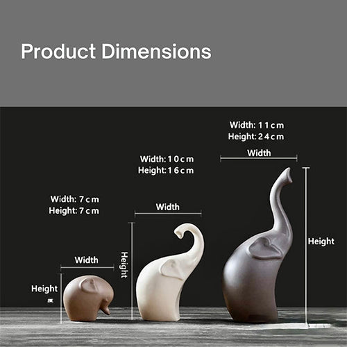 Elephant Set of 3 - Black Brown White Matte