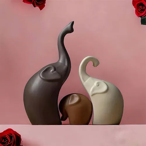 Elephant Set of 3 - Black Brown White Matte