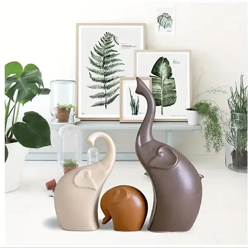 Elephant Set of 3 - Black Brown White Matte