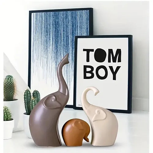 Elephant Set of 3 - Black Brown White Matte