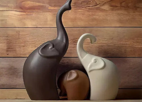 Elephant Set of 3 - Black Brown White Matte