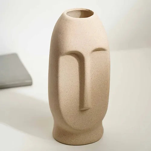 Long Face Vase Off Rough Beige
