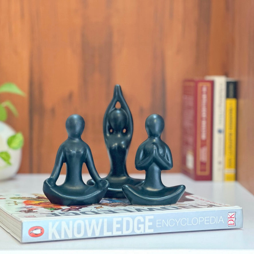 Yoga Statue Set of 3 - Black Matte