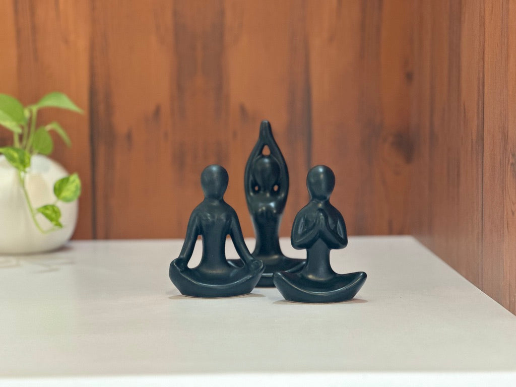 Yoga Statue Set of 3 - Black Matte