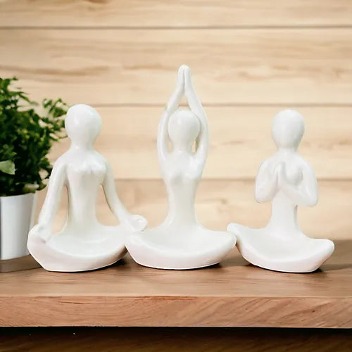 Yoga Statue Set of 3 - White Matte