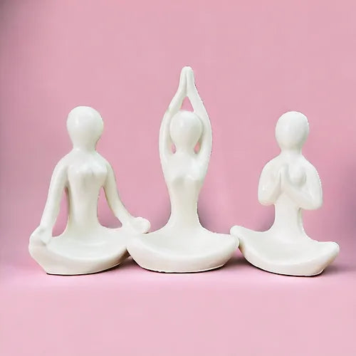 Yoga Statue Set of 3 - White Matte